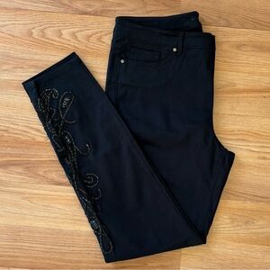 Elie Tahari Black Skinny Beaded Jeans Ankle Embroidery Size 30 EUC